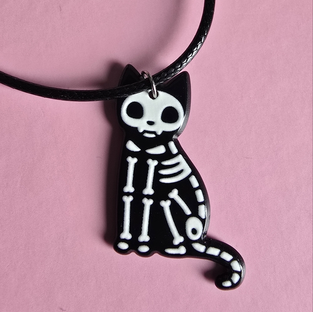 Skeleton Cat Necklace Handmade